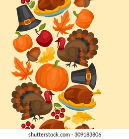 Happy Thanksgiving Day seamless pattern with holiday objects.