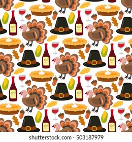 Happy thanksgiving day seamless pattern card design with holiday objects