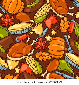 Happy Thanksgiving Day seamless pattern with holiday objects.