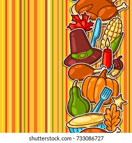 Happy Thanksgiving Day seamless pattern with holiday objects.