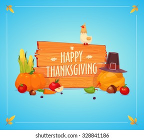 Happy thanksgiving day. Set of colorful cartoon icons for thanksgiving day celebration, can be use as flyer, poster or banner.