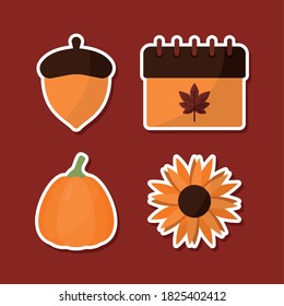 happy thanksgiving day set of icons design, Autumn season holiday greeting and traditional theme Vector illustration