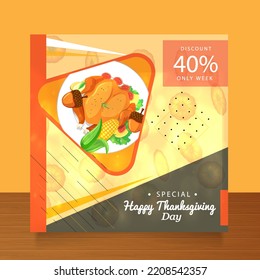 Happy thanksgiving day social media template or banner design. Suitable to use on Happy Thanksgiving day event.