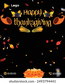 Happy thanksgiving day with social media post banner template luxury | Happy thanksgiving greeting card and poster or print template | Happy thanksgiving day with social media sale banner or instagram