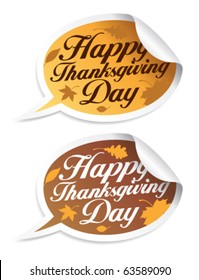 Happy Thanksgiving Day stickers in form of speech bubbles.
