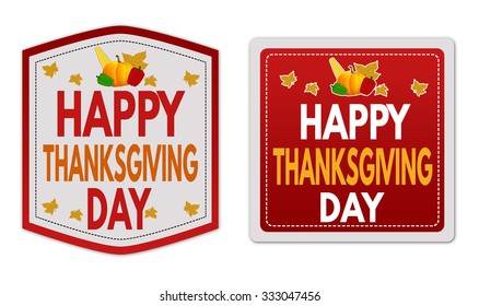 Happy Thanksgiving Day stickers set on white background, vector illustration
