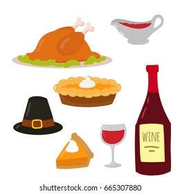 Happy thanksgiving day symbols design holiday objects fresh food harvest autumn season vector illustration