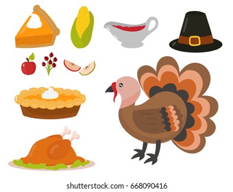 Happy thanksgiving day symbols design holiday objects fresh food harvest autumn season vector illustration