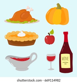 Happy thanksgiving day symbols design holiday objects fresh food harvest autumn season vector illustration