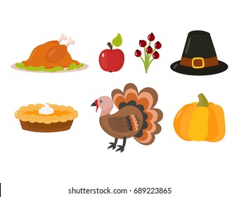 Happy thanksgiving day symbols design holiday objects fresh food harvest autumn season vector illustration