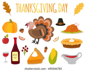 Happy thanksgiving day symbols design holiday objects fresh food harvest autumn season vector illustration