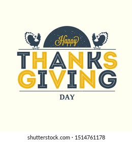 Happy Thanksgiving Day text with turkey birds on white background can be used as greeting card design.