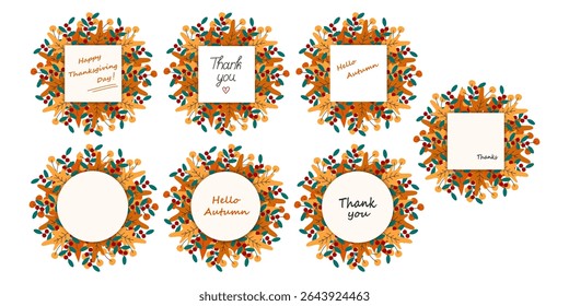 Happy Thanksgiving Day Thank you Hello Autumn Lettering on Note pages Autumn leaves Wreath Bundle
