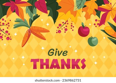 Happy Thanksgiving Day. thanks giving celebration. Happy Thanksgiving background. November 23. Cartoon Vector Illustration for Poster, Banner, Greeting Card, Flyer, Invitation Card, Cover, Template.