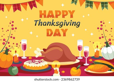 Happy Thanksgiving Day. thanks giving celebration. Happy Thanksgiving background. November 23. Cartoon Vector Illustration for Poster, Banner, Greeting Card, Flyer, Invitation Card, Cover, Template.