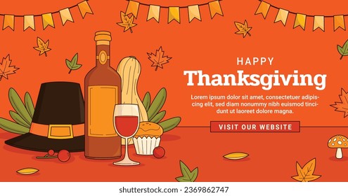 Happy Thanksgiving Day. thanks giving celebration. Happy Thanksgiving background. November 23. Cartoon Vector Illustration for Poster, Banner, Greeting Card, Flyer, Invitation Card, Cover, Template.
