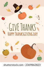 Happy Thanksgiving Day. thanks giving celebration. Happy Thanksgiving background. November 23. Cartoon Vector Illustration for Poster, Banner, Greeting Card, Flyer, Invitation Card, Cover, Template.