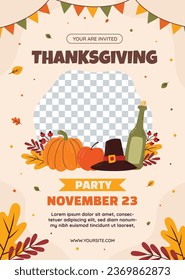 Happy Thanksgiving Day. thanks giving celebration. Happy Thanksgiving background. November 23. Cartoon Vector Illustration for Poster, Banner, Greeting Card, Flyer, Invitation Card, Cover, Template.