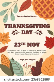 Happy Thanksgiving Day. thanks giving celebration. Happy Thanksgiving background. November 23. Cartoon Vector Illustration for Poster, Banner, Greeting Card, Flyer, Invitation Card, Cover, Template.