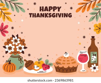 Happy Thanksgiving Day. thanks giving celebration. Happy Thanksgiving background. November 23. Cartoon Vector Illustration for Poster, Banner, Greeting Card, Flyer, Invitation Card, Cover, Template.