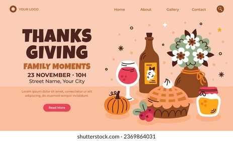 Happy Thanksgiving Day. thanks giving celebration. Happy Thanksgiving background. November 23. Cartoon Vector Illustration for Poster, Banner, Greeting Card, Flyer, Invitation Card, Cover, Template.
