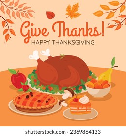 Happy Thanksgiving Day. thanks giving celebration. Happy Thanksgiving background. November 23. Cartoon Vector Illustration for Poster, Banner, Greeting Card, Flyer, Invitation Card, Cover, Template.