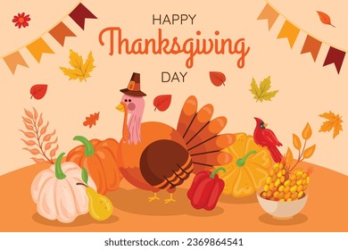 Happy Thanksgiving Day. thanks giving celebration. Happy Thanksgiving background. November 23. Cartoon Vector Illustration for Poster, Banner, Greeting Card, Flyer, Invitation Card, Cover, Template.