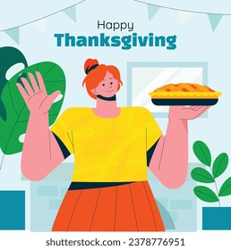 Happy Thanksgiving Day. thanks giving celebration. Happy Thanksgiving background. November 23. Cartoon Vector Illustration template for Poster, Banner, Greeting Card, Flyer, Card, Cover.
