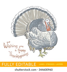 Happy Thanksgiving Day  Thanksgivings turkey  Editable strokes vector for easy changing design  