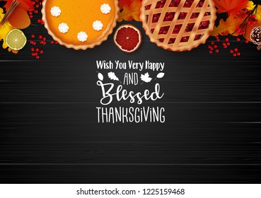 Happy Thanksgiving day with traditional holiday dinner on wooden background