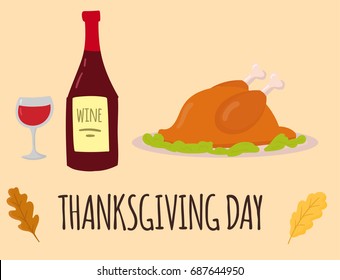 Happy thanksgiving day turkey design holiday fresh food harvest bird autumn season vector illustration