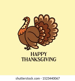 Happy Thanksgiving Day turkey greeting card. Colorful autumn holidays drawing. Vector hand drawn illustration.