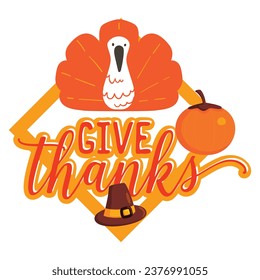 Happy thanksgiving day With turkey . Hand drawn text lettering. Vector illustration. Typography design Script. Calligraphic design for print greetings card, shirt, banner, poster. Colorful fall