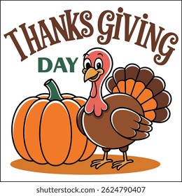 Happy Thanksgiving Day Turkey and Harvest Illustration

