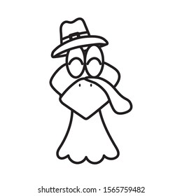 happy thanksgiving day turkey head with pilgrim hat vector illustration thick line