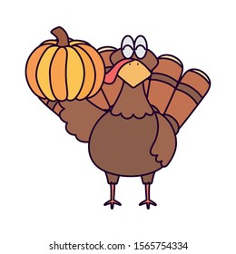 happy thanksgiving day turkey with pumpkin vector illustration