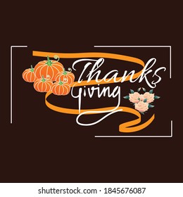 Happy Thanksgiving Day Typographic Poster Design Template. Thank You Greeting Card Template. Background Full Of Branches And Hanging Maple Leaves. Happy Thanksgiving Banner. Badge Vector Illustration