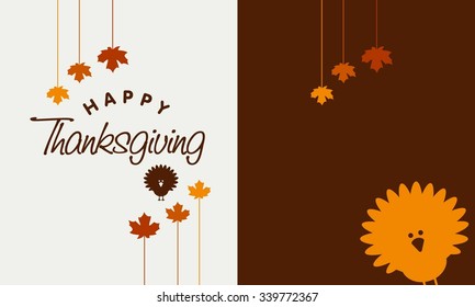 Happy Thanksgiving Day Typographic Poster Design template. Thank you greeting card template. Background full of branches and hanging maple Leaves. 
Happy Thanksgiving banner. Badge vector illustration