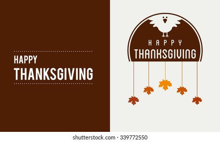 Happy Thanksgiving Day Typographic Poster Design template. Thank you greeting card template. Background full of branches and hanging maple Leaves. 
Happy Thanksgiving banner. Badge vector illustration