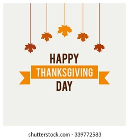 Happy Thanksgiving Day Typographic Poster Design template. Thank you greeting card template. Background full of branches and hanging maple Leaves. 
Happy Thanksgiving banner. Badge vector illustration