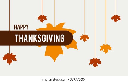 Happy Thanksgiving Day Typographic Poster Design template. Thank you greeting card template. Background full of branches and hanging maple Leaves. 
Happy Thanksgiving banner. Badge vector illustration
