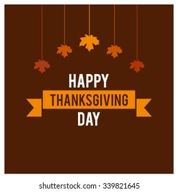 Happy Thanksgiving Day Typographic Poster Design template. Thank you greeting card template. Background full of branches and hanging maple Leaves. 
Happy Thanksgiving banner. Badge vector illustration