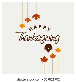 Happy Thanksgiving Day Typographic Poster Design template. Thank you greeting card template. Background full of branches and hanging maple Leaves. 
Happy Thanksgiving banner. Badge vector illustration