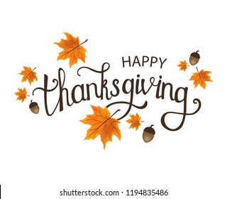 Happy Thanksgiving Day. Typography vector design. Design template. Colorful autumn leaves. Fall Autumn Harvest.