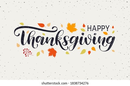 Feliz Día de Acción de Gracias diseño vectorial de tipografía para tarjetas de felicitación y afiche en texturizado otoño hojas fondo. Grabación del día de gracias feliz, logotipo, inscripción, etiqueta