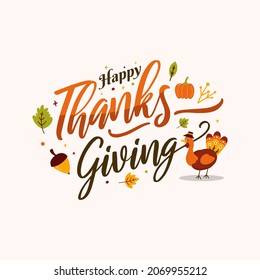 Happy Thanksgiving Day typography vector design for greeting cards, banner, postcard, poster on a textural background celebration. Autumn hand drawn vector vintage for holiday season.