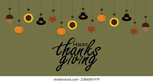 Happy thanksgiving day. Vector banner, greeting card with text Happy thanksgiving day