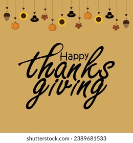 Happy thanksgiving day. Vector banner, greeting card with text Happy thanksgiving day