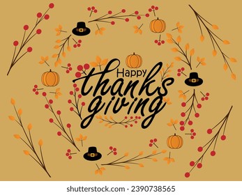 Happy thanksgiving day. Vector banner, greeting card with text Happy thanksgiving day