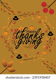 Happy thanksgiving day. Vector banner, greeting card with text Happy thanksgiving day